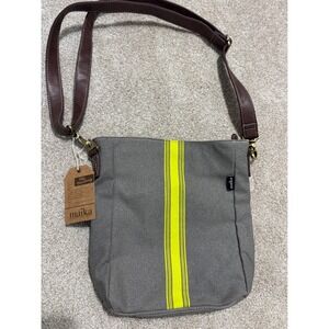 NWT Maika City Crossbody Bag Stripe Lime Ash Grey Canvas Sling CIT-4071 NEW